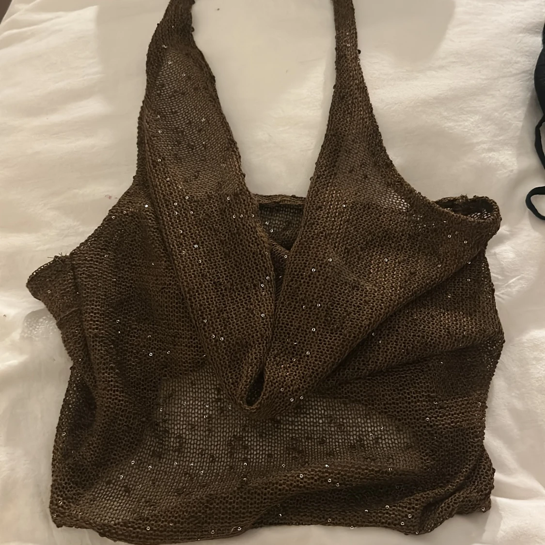 Brun glittrig croppad linnetopp