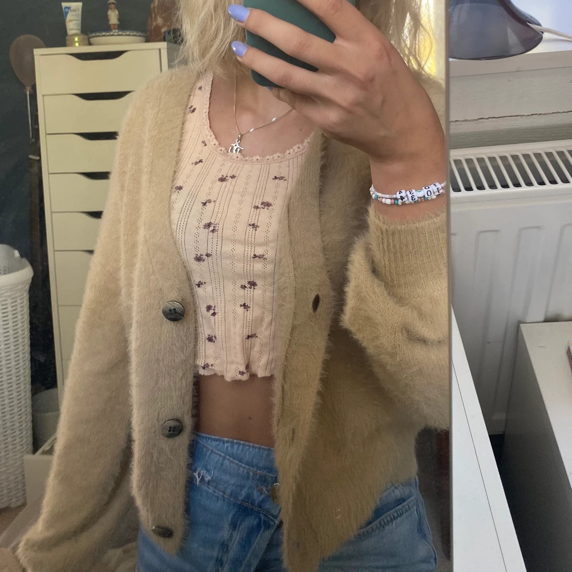 stickad beige kofta - 90