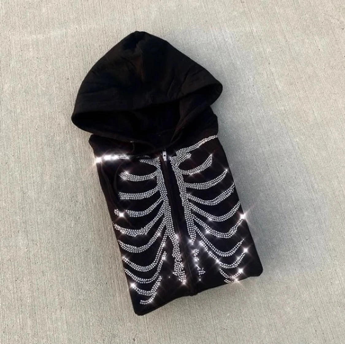Heart Eyes Rhinestone Skeleton Zip Up - 91