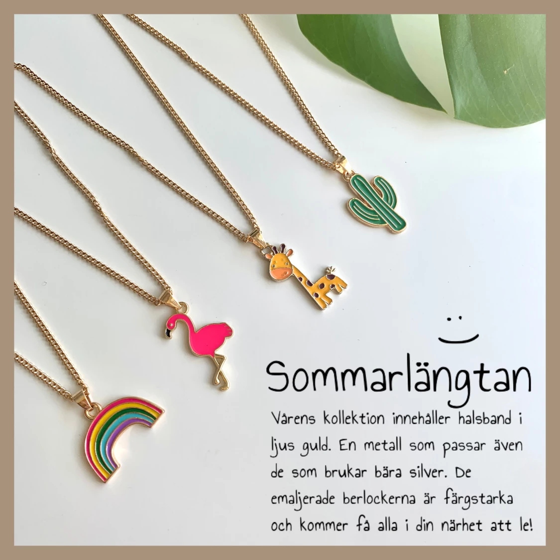 Kaktus halsband Ljus guld emalj - 91