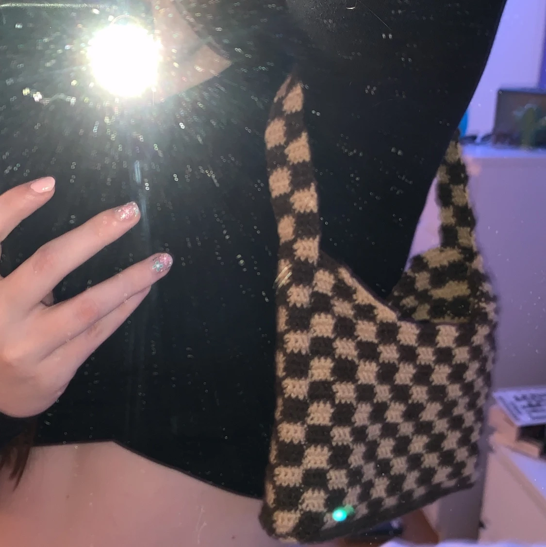 Rutig handväska (beige och brun)