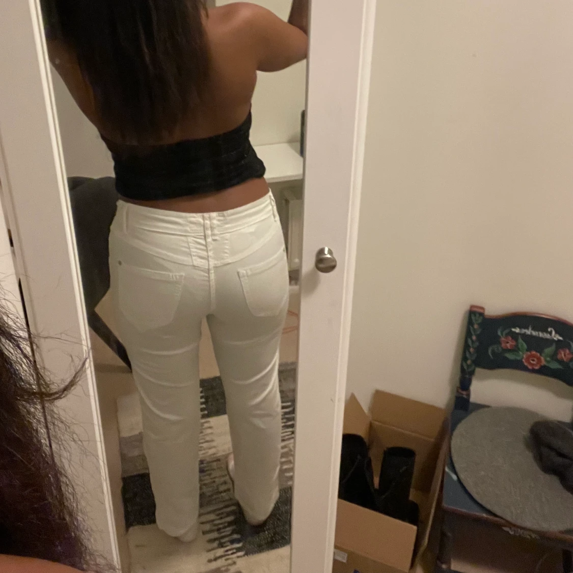 Vita lågmidjade byxor  - 91