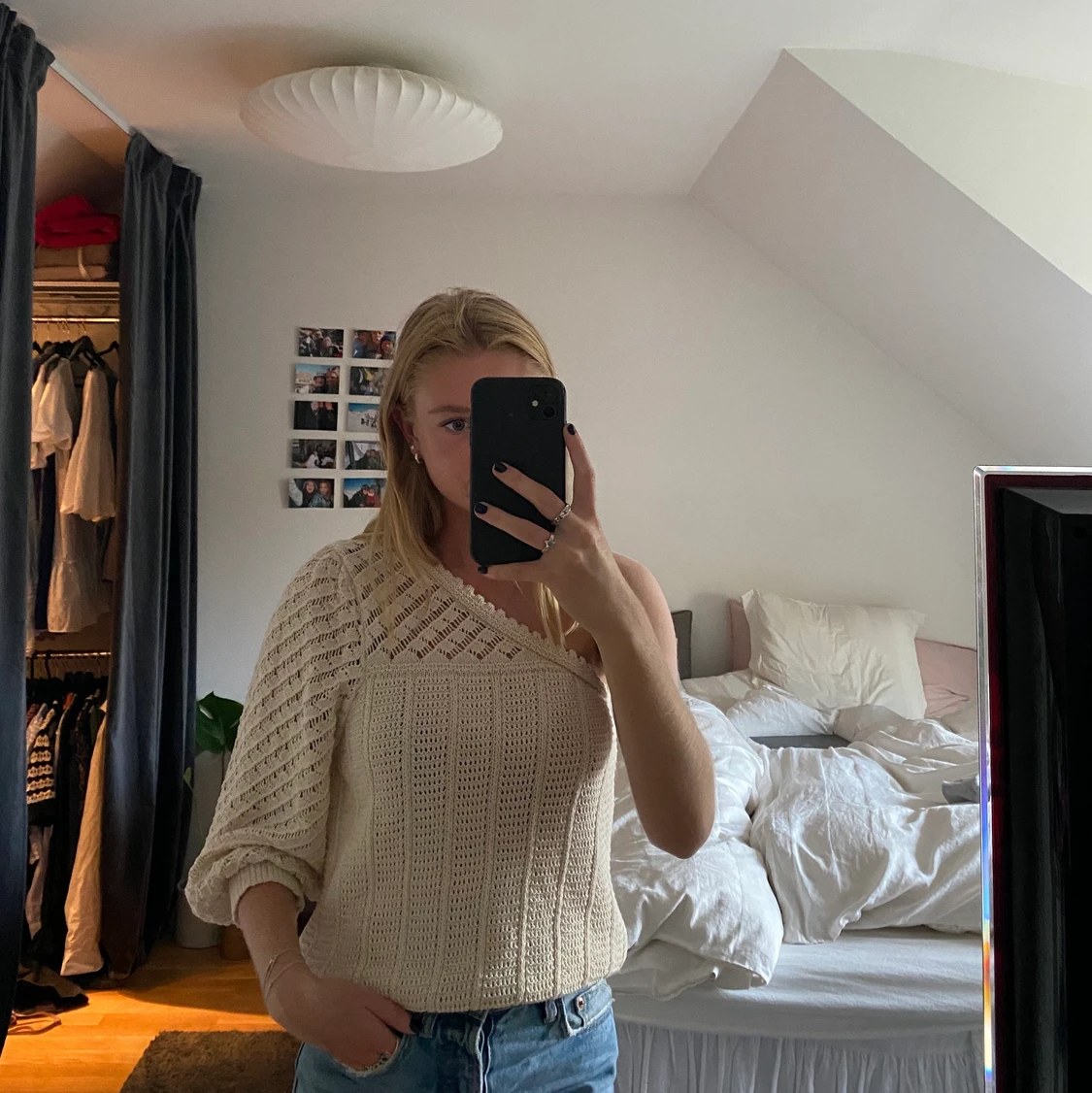 Beige stickad topp - 90