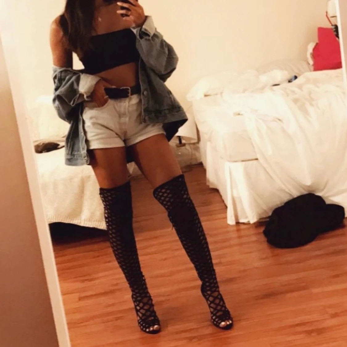 Svarta stövlar med nätmönster - 90