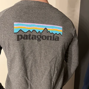 Patagonia longsleeve i unisex - En kontarnas grå tröja med patagonia tryck på ryggen och en liten logga på vänster bröst ❤️sitter perfekt för både kille och tjej. 💙Modellerad av en kille💙