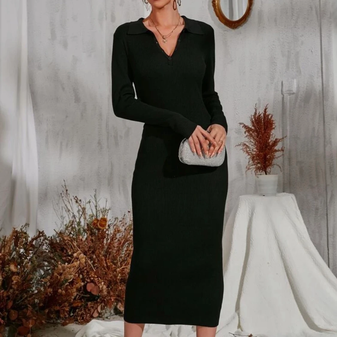 Svart stickad klänning - 90