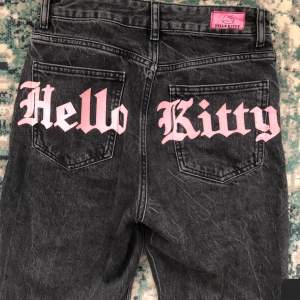 Säljer mina kära hello Kitty jeans då dom blivit försmå :( märket är bershka och är i storlek 34, är 174 och de passar mig bra i längden men hade nog passat någon kortade oxå💕 de är använda fåtal gånger så är i bra skick, skriv om ni har frågor!