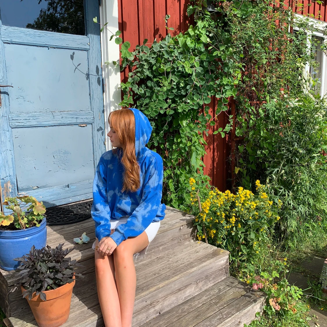 Blekt hoodie blå - 90