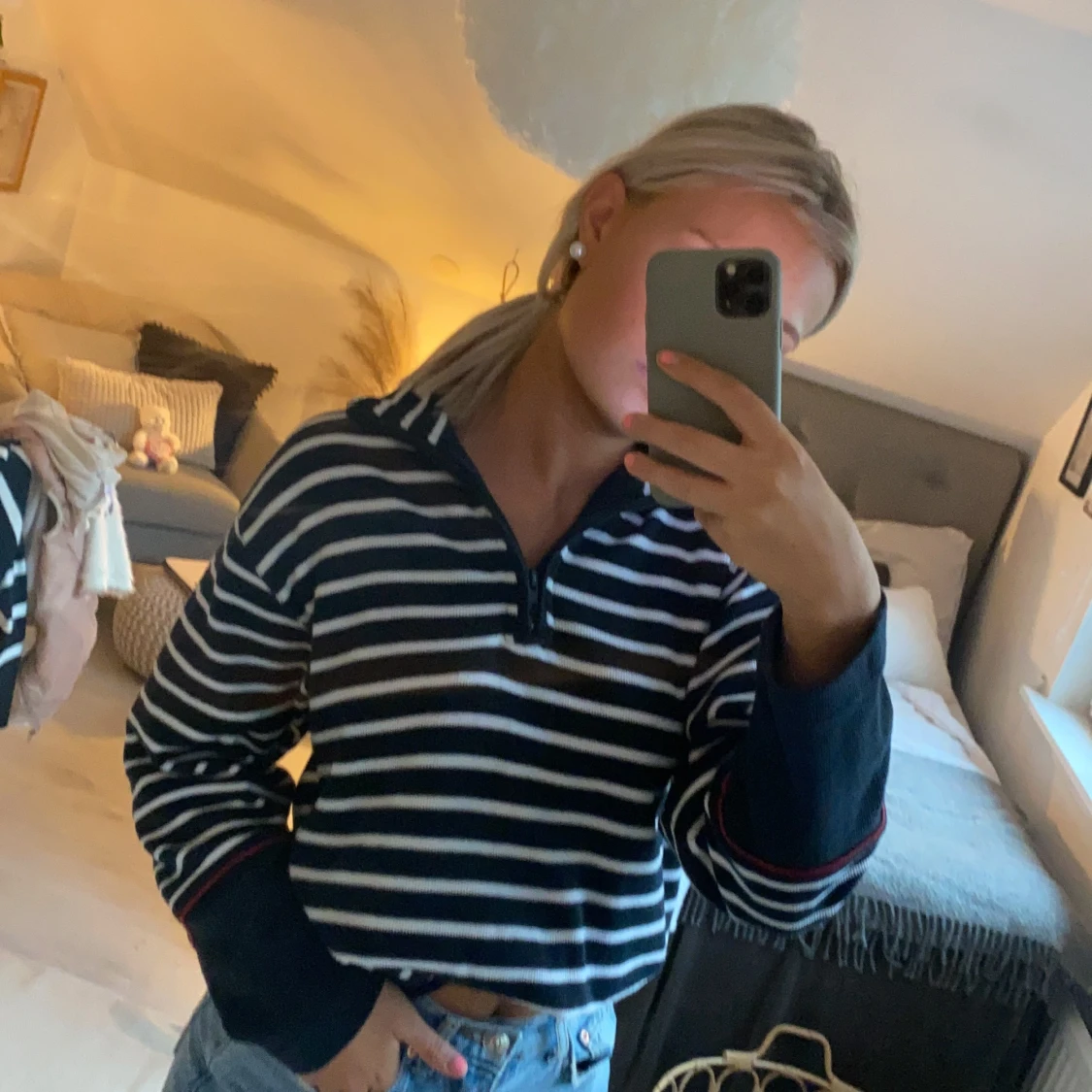 Randig half zip tröja