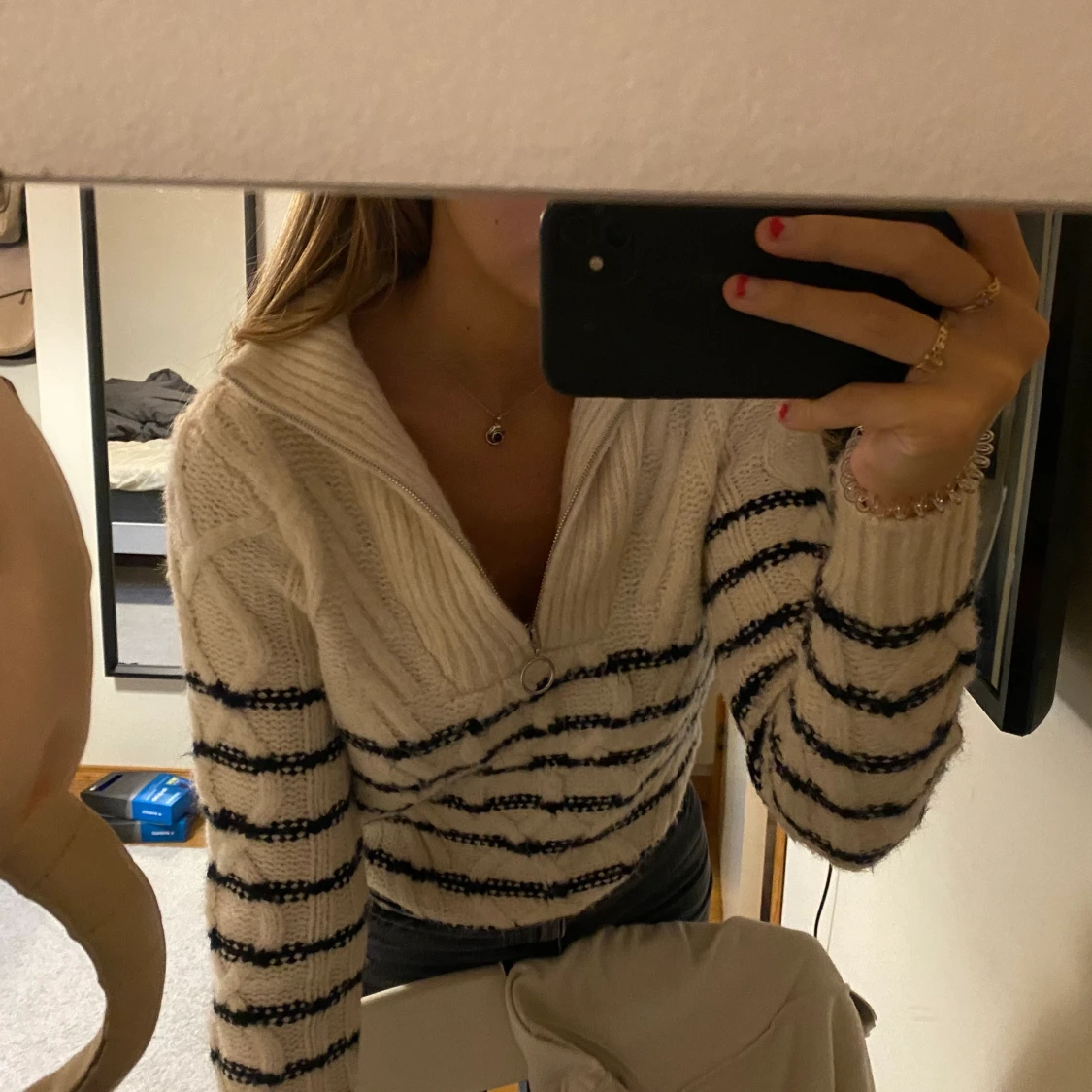 Randig zipup tröja - 91