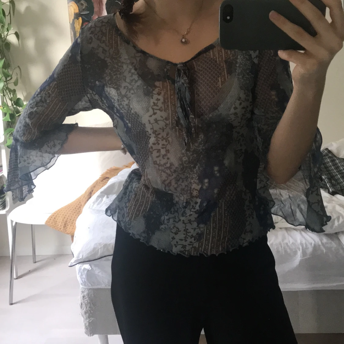 Blå mönstrad blus - 91