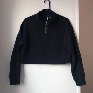 Svart croppad sweatshirt med dragkedja från H&M. Säljes då den inte kommer till användning.