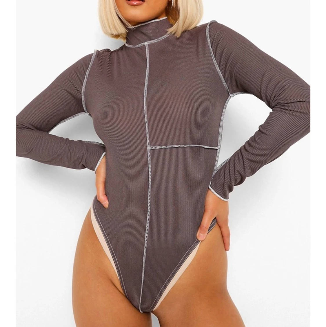 Boohoo long sleeve contrast stitch