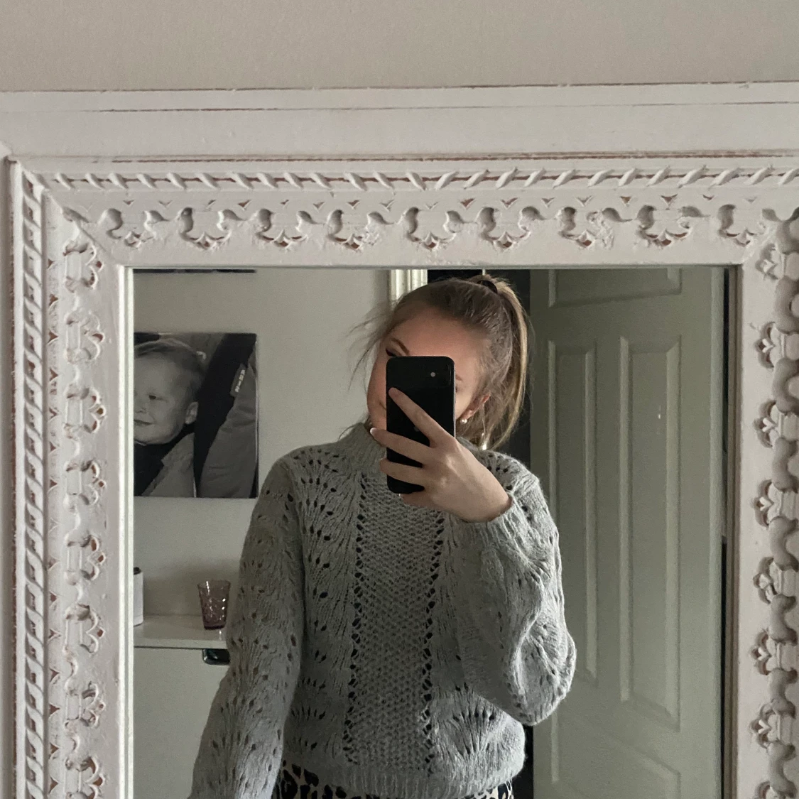 Grå Stickad tröja  - 90