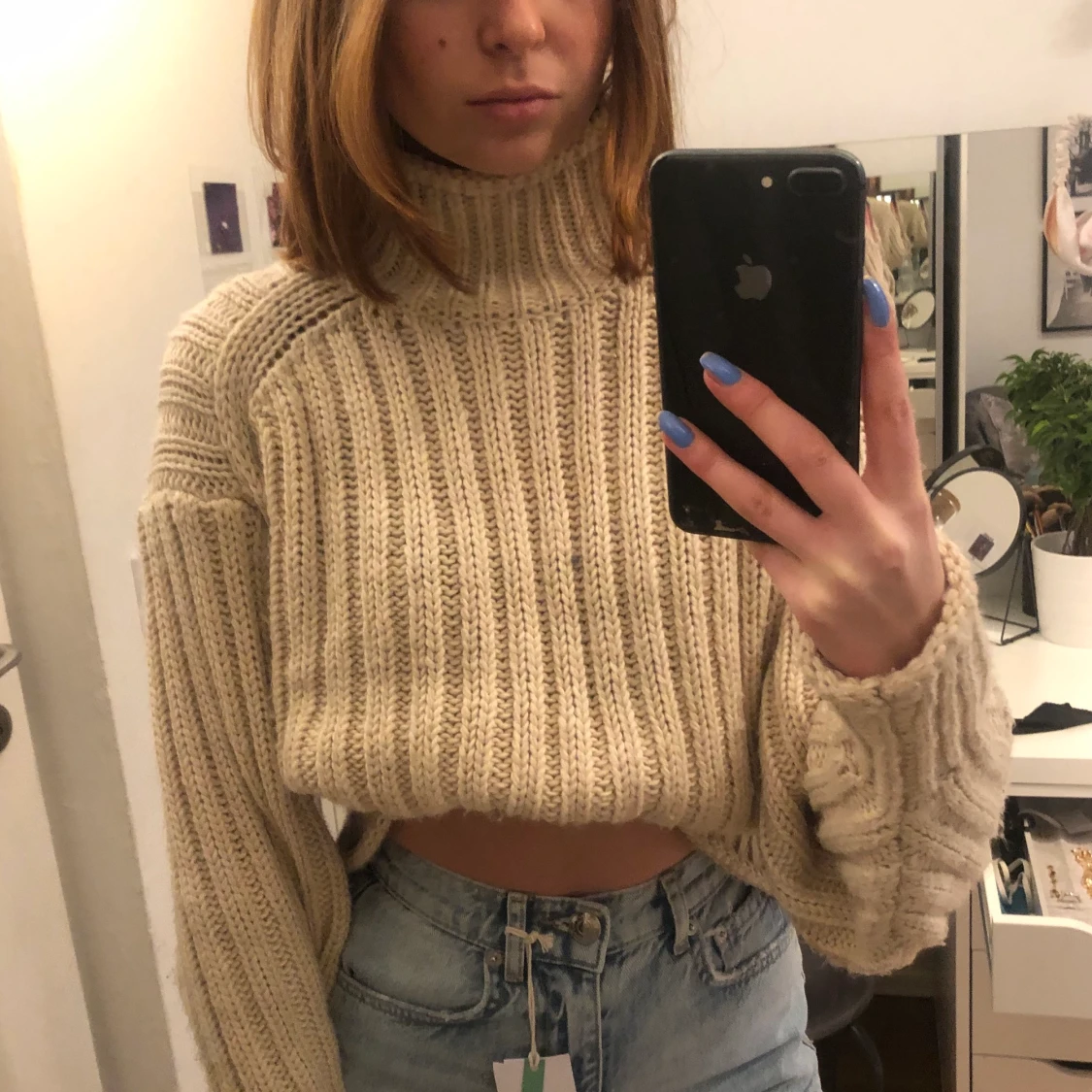 Fin stickad beige tröja