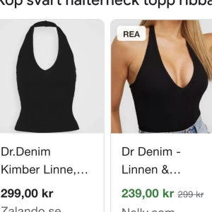 Halternecktopp - Säljer en svart ribbad halternecktopp som jag använt 5-6 gånger men som är i jättefint skick! Kan ta bild om så önskas, men den ser ut såhär iallafall. 120 kr + frakt men pris kan diskuteras