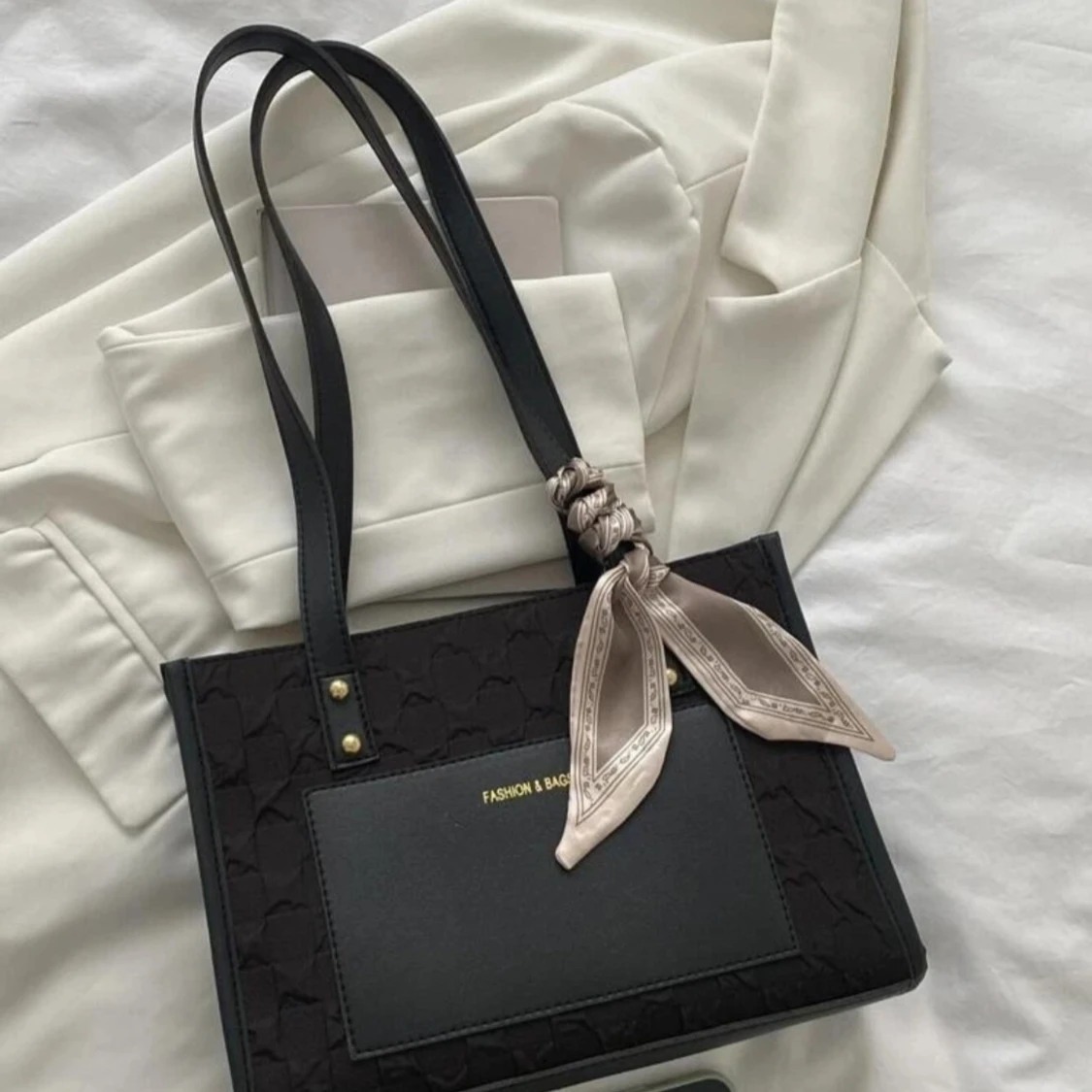 Letter Graphic Twilly Scarf Decor Square Bag