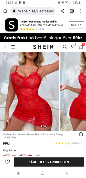 Röd nattlinne - Röd nattlinne bara provad,för stor på mig.Passar till större byst.