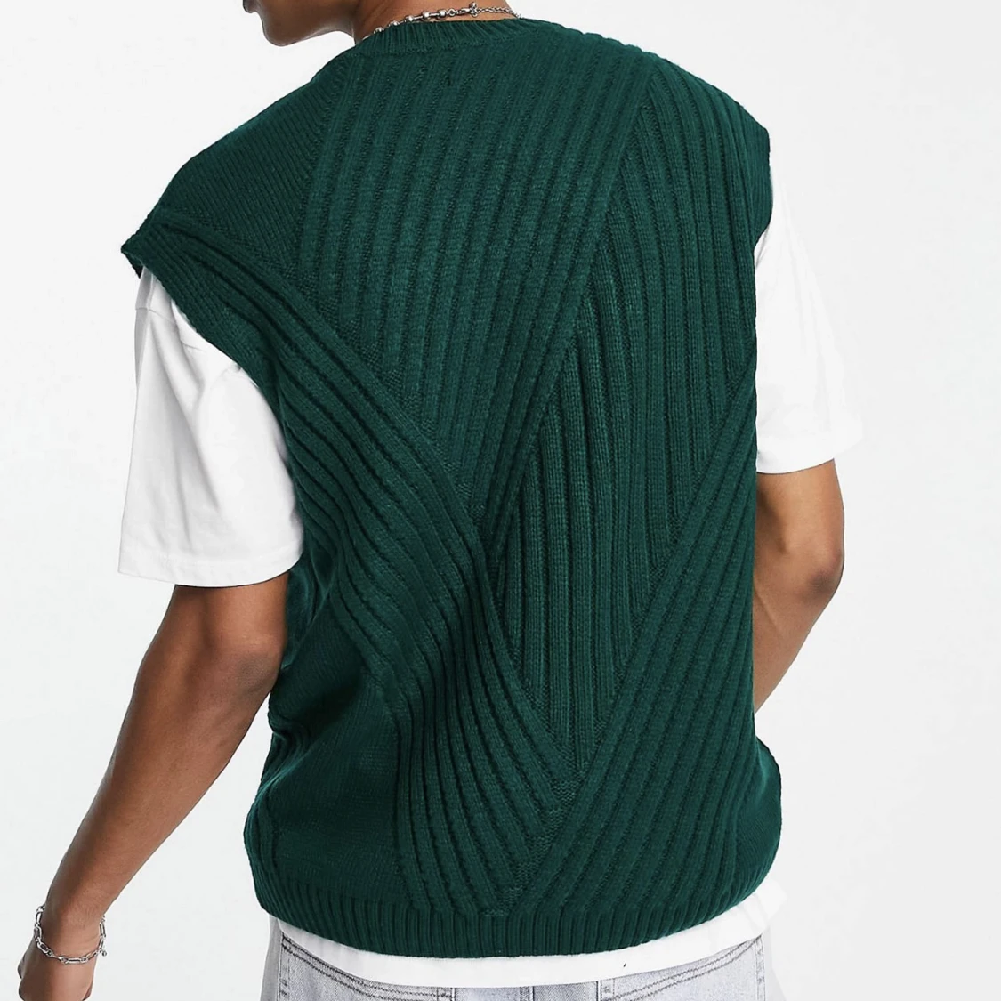 Grön ribbstickad väst - 91