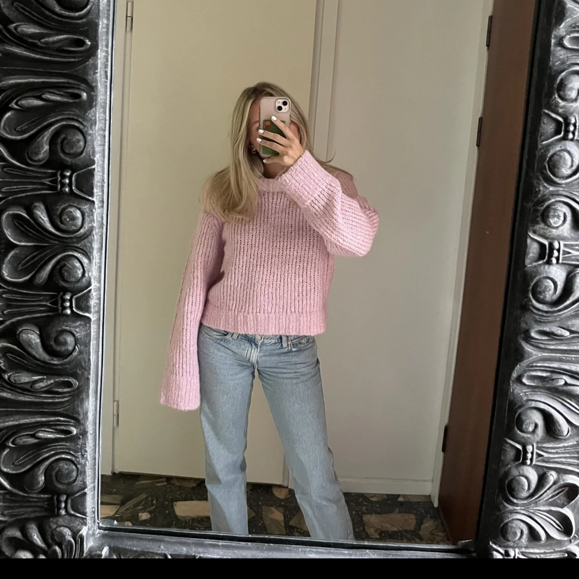 Rosa stickad tröja - 90