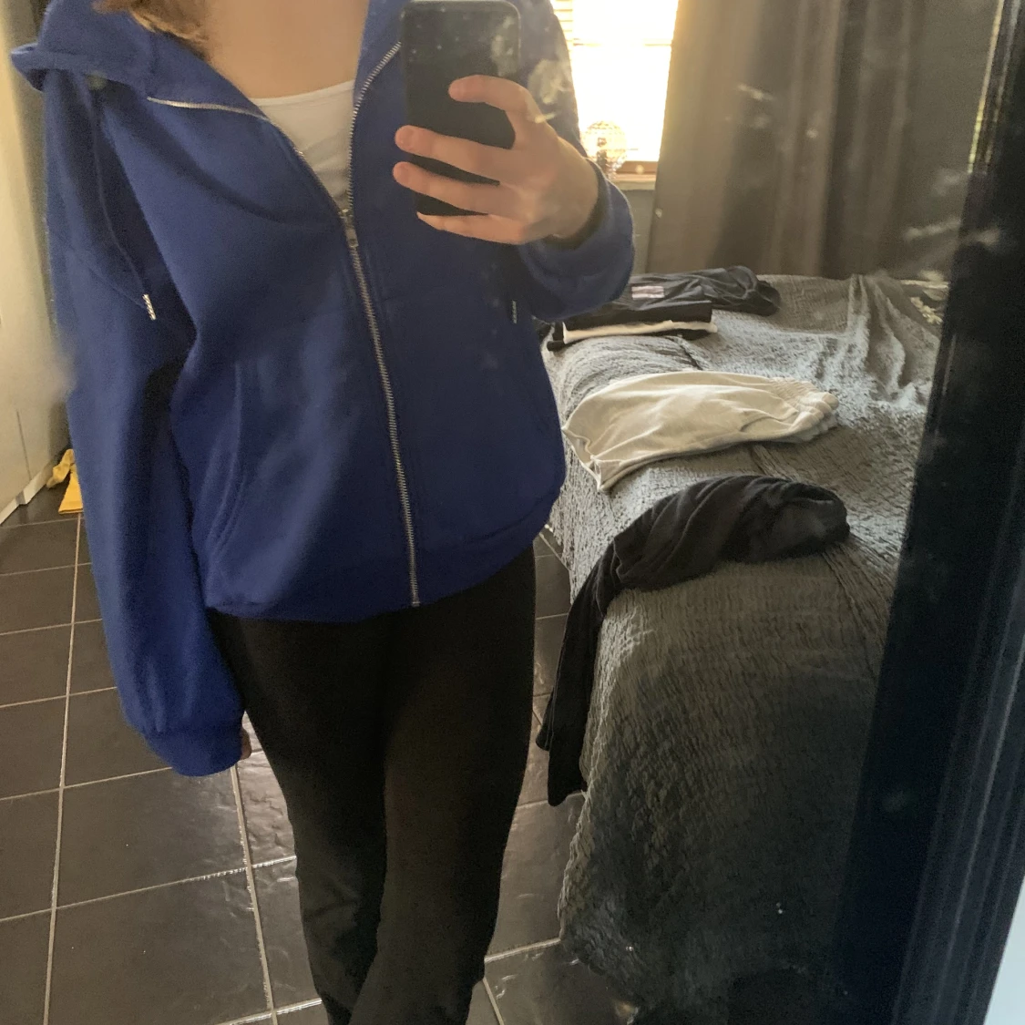 Blå zip hoodie  - 90