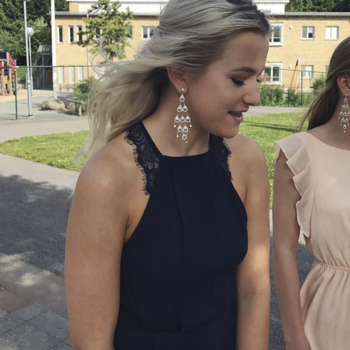 Marinblå spets balklänning - 90