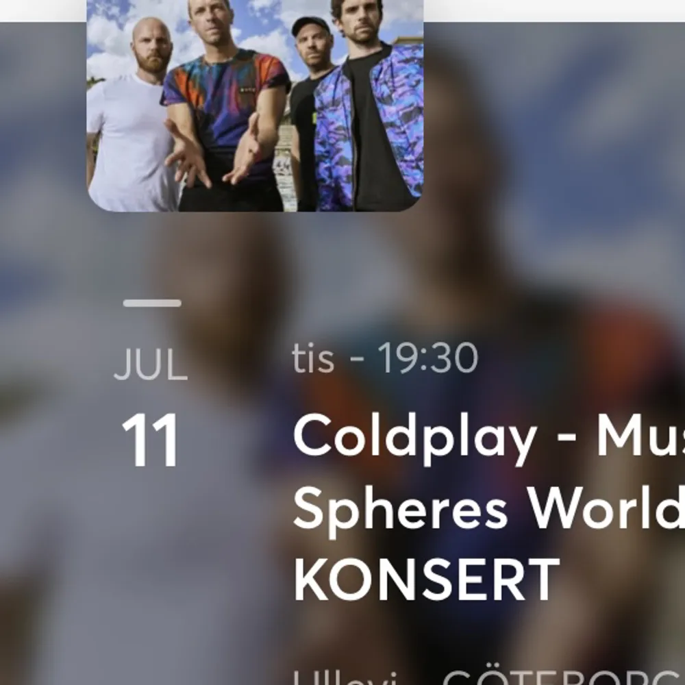 Säljer 3 biljetter ”ståplatser” till Coldplay den 11e juli på Ullevi, biljetterna förs över genom Ticketmaster, kom med prisförslag❤️. Övrigt.