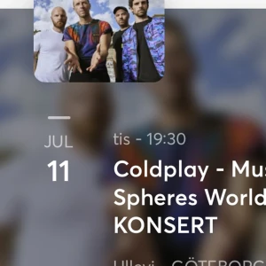 Coldplaybiljetter - Säljer 3 biljetter ”ståplatser” till Coldplay den 11e juli på Ullevi, biljetterna förs över genom Ticketmaster, kom med prisförslag❤️
