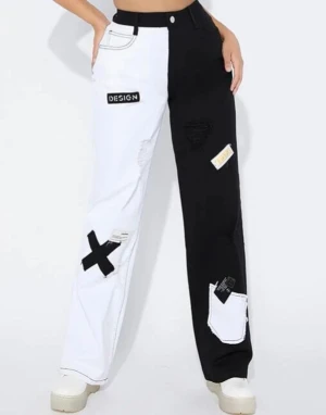 Street style - Streetstyle svart/ vit byxor med mycket design 