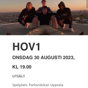 Hov1 Uppsala - Säljer en biljett till Hov1 på parksnäckan pga förhinder. Konserten är utsåld och jag säljer till originalpris! 530kr och kvitto finns. Skickar biljetten på mail!