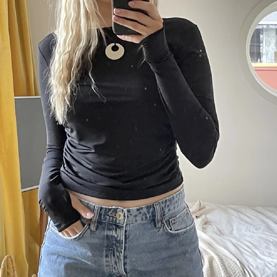 Långärmad topp med bar rygg - 91