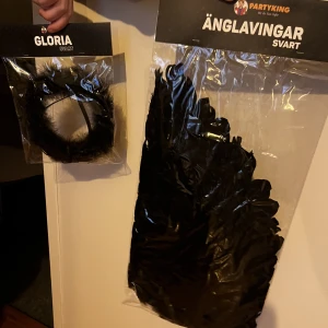 oanvända änglavingar och gloria x2 - skulle va ängel på halloween men festen vart inställd finns två vingar och två gloria för det va för båda mig och min kompis