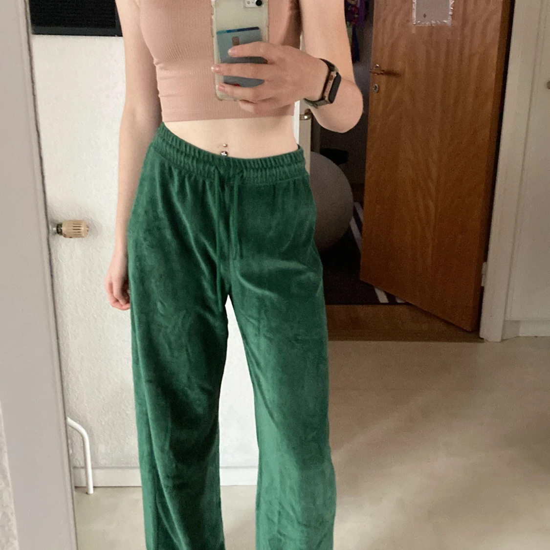 Gröna velour mjukisbyxor - 90