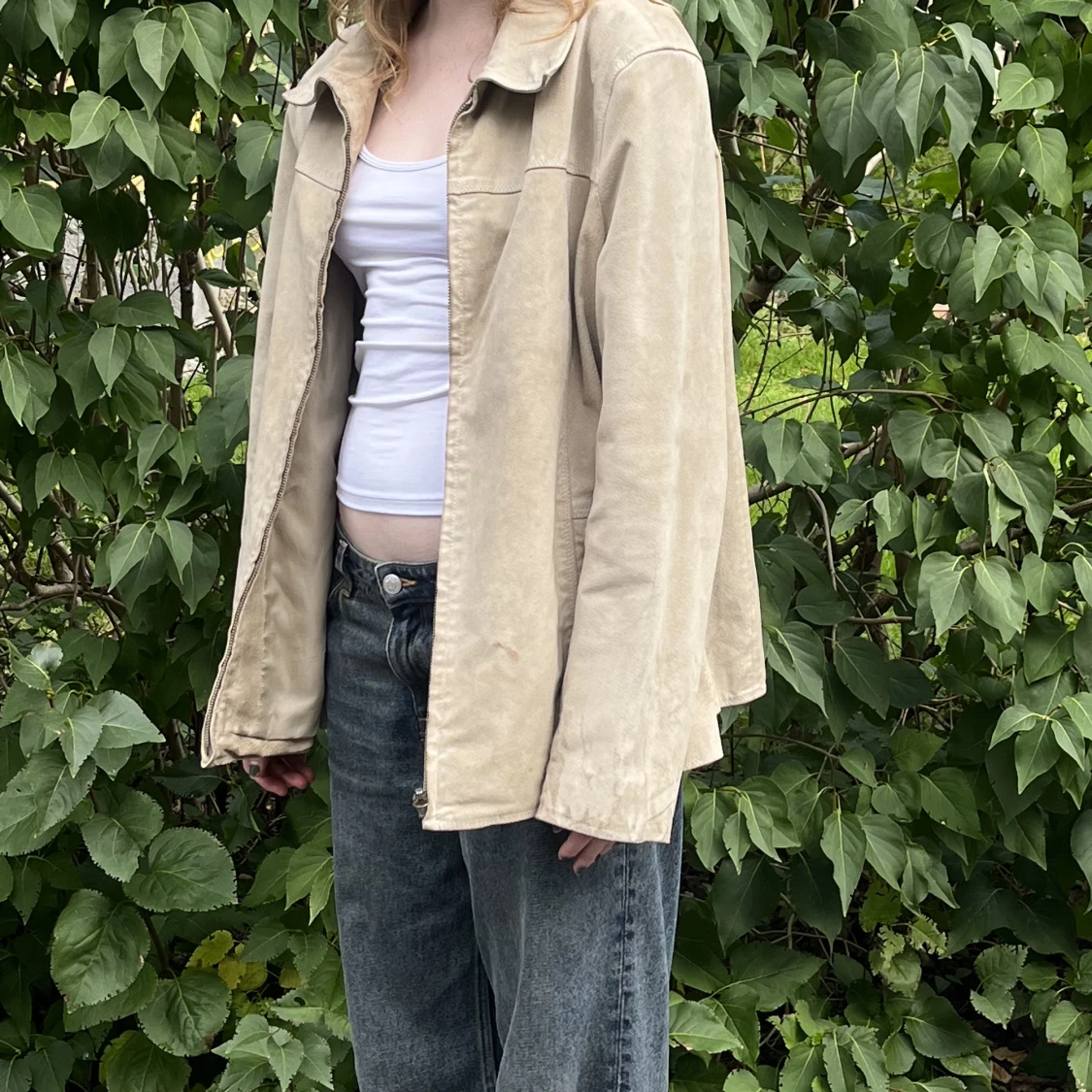 Vintage beige leather jacket  - 90