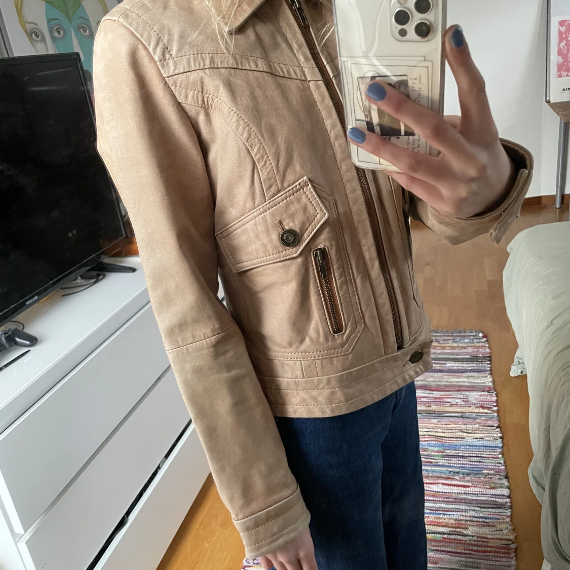 Beige läderjacka - 90