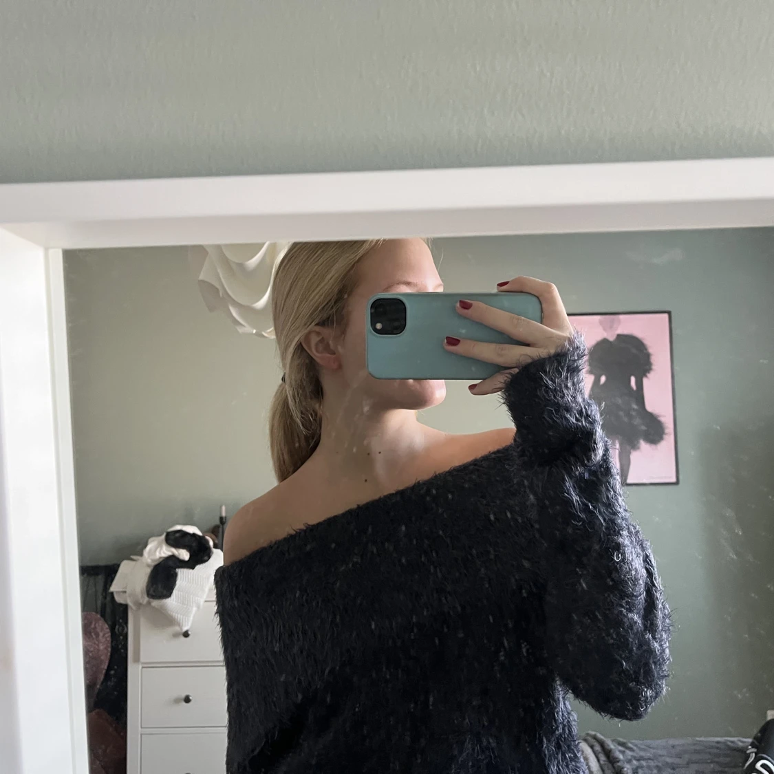 Blå offshoulder tröja - 90
