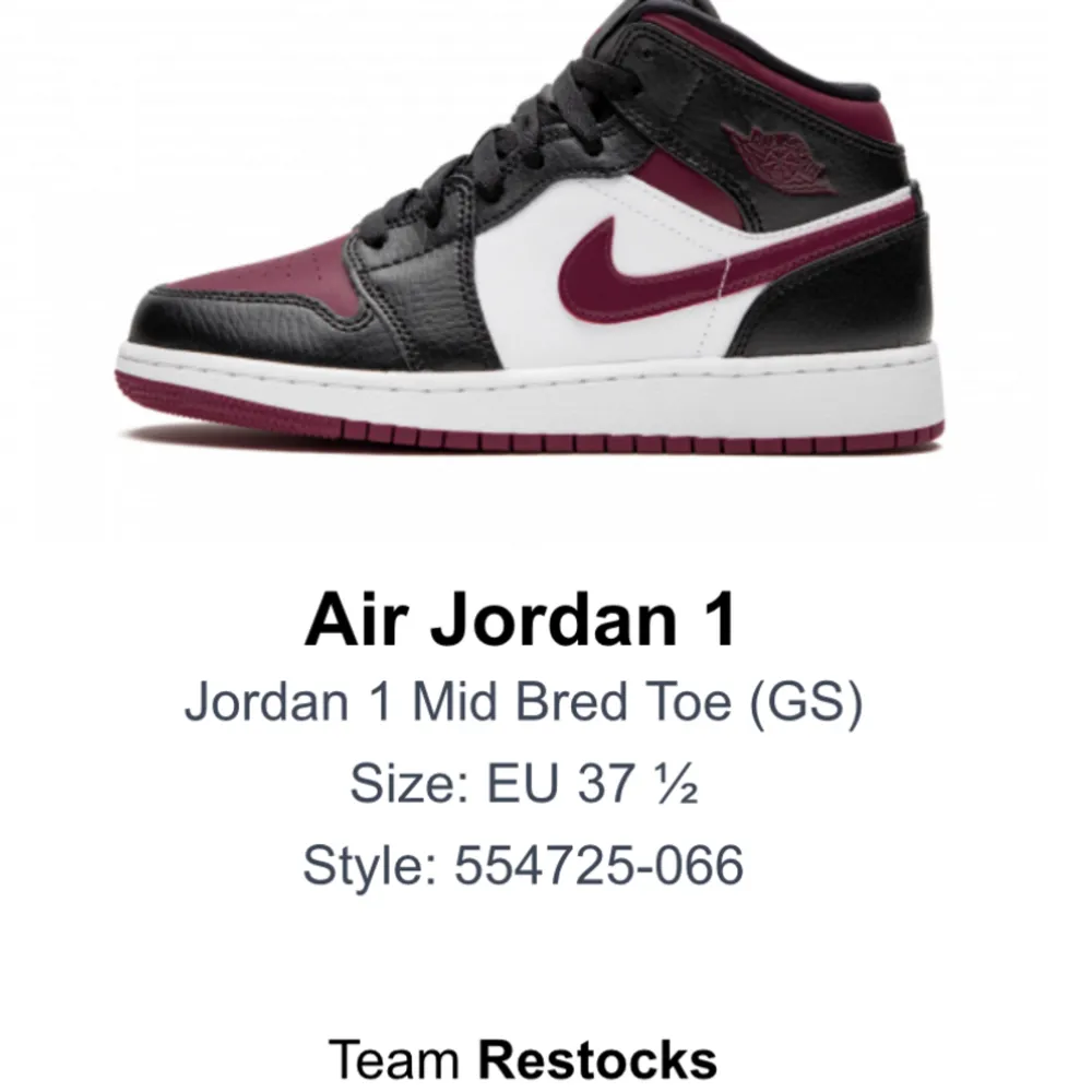 Säljer nu mina sparsamt använda Jordan 1’s!! Köpta på Restocks förra året men knappt använda. Strl. 37,5. Rengör de vid köp!🤍 köpta för 2450kr. Skor.