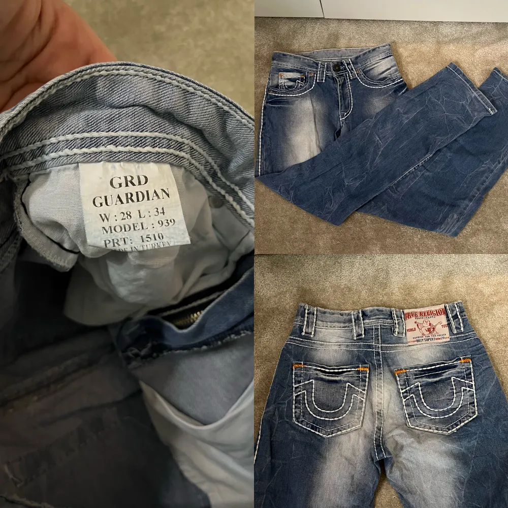 Så feta jeans från true religion, köptes i usa. W:28 L:34, skriver 36 i annonsen för det känns som om dom passar in i den storleken. Som jämförelse är jag 163⚡️❤️‍🔥. Jeans & Byxor.