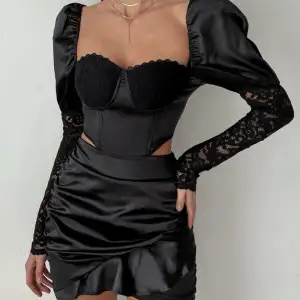 Co-ord top and skirt black satin