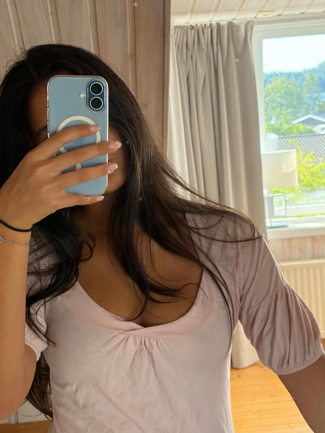 Ljusrosa topp med puffärm - 1