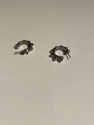 Edblad örhängen med nitar - Säljer ett par coola silvriga örhängen i form av små hoops med spetsiga nitar runt hela ringen. 