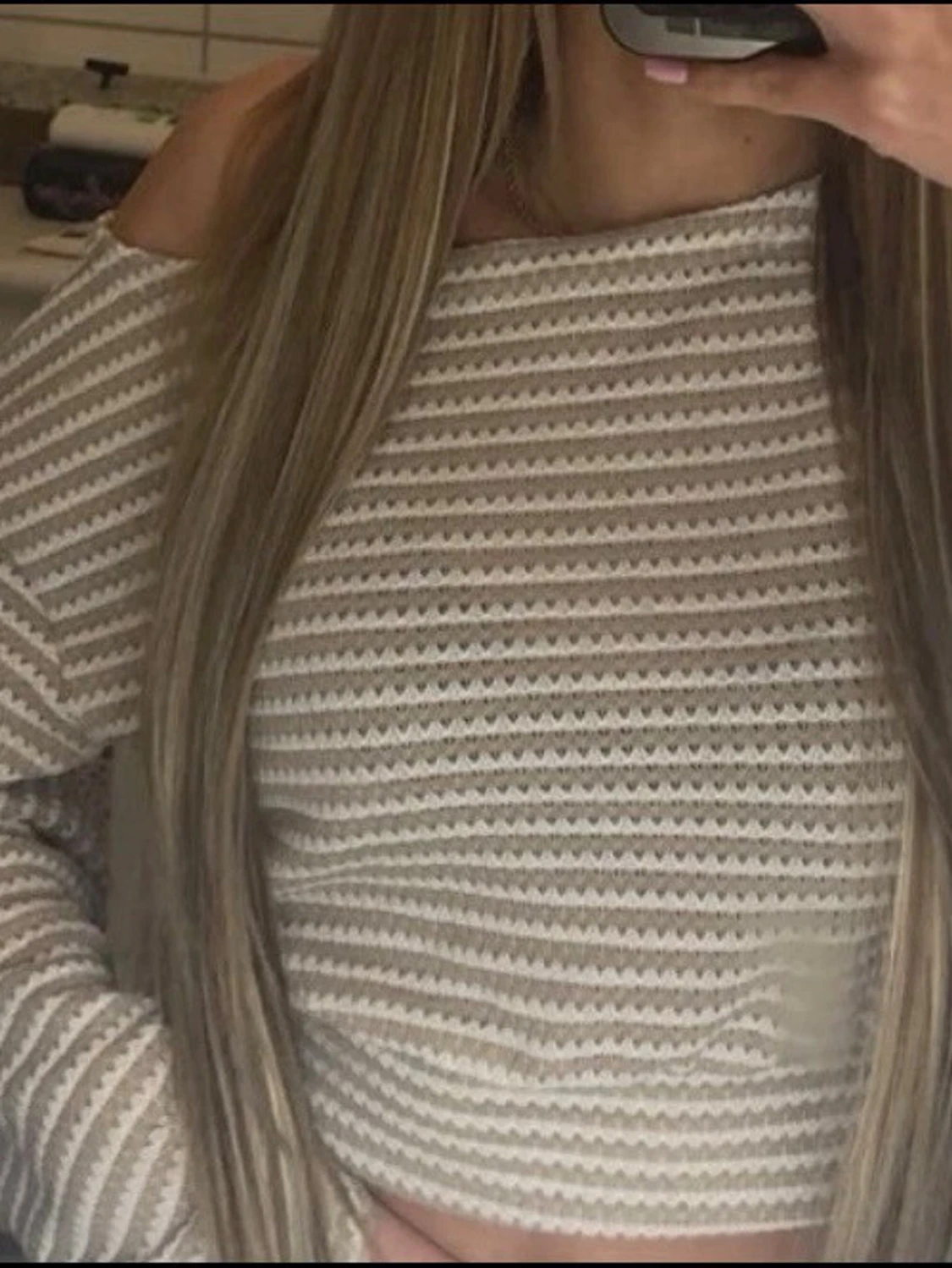 Beige och vit randig croppad topp - 1