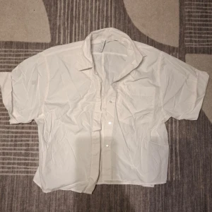 Vit kortärmad skjorta - Säljer en vit skjorta med korta ärmar och klassisk krage. Skjortan har knappar framtill och är tillverkad i ett lätt bomullstyg. Perfekt till sommaren för en clean och enkel look.