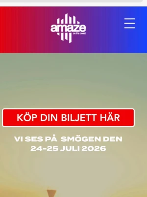 Amaze Festival 2026 Festivalpass - Festivalpass till Amaze Festival 2026 pä Smögen, 24-25 juli som nu är helt slutsålt!!! Biljetten ger tillgång till hela festivalområdet på Havsvallen och alla konserter och aktiviteter under helgen. 2 dagars biljett som kostar 2095kr ny