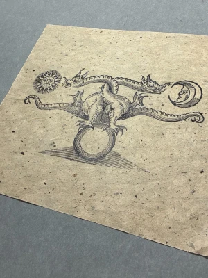 Occult esoterisk drake  - Yinyang på västerländsk vis , typ , screenprintat på hemmagjort papper 