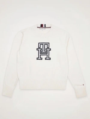 Vit stickad Tommy hilfiger tröja - Denna kommer säljas på auktion på Plick! Följ för att inte missa det! 