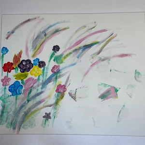egenmålad Canvas tavla - Bredd: 60cm Höjd: 50cm  Blommor, mycket färg 