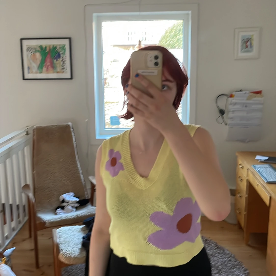 Stickad gul tröja - 90