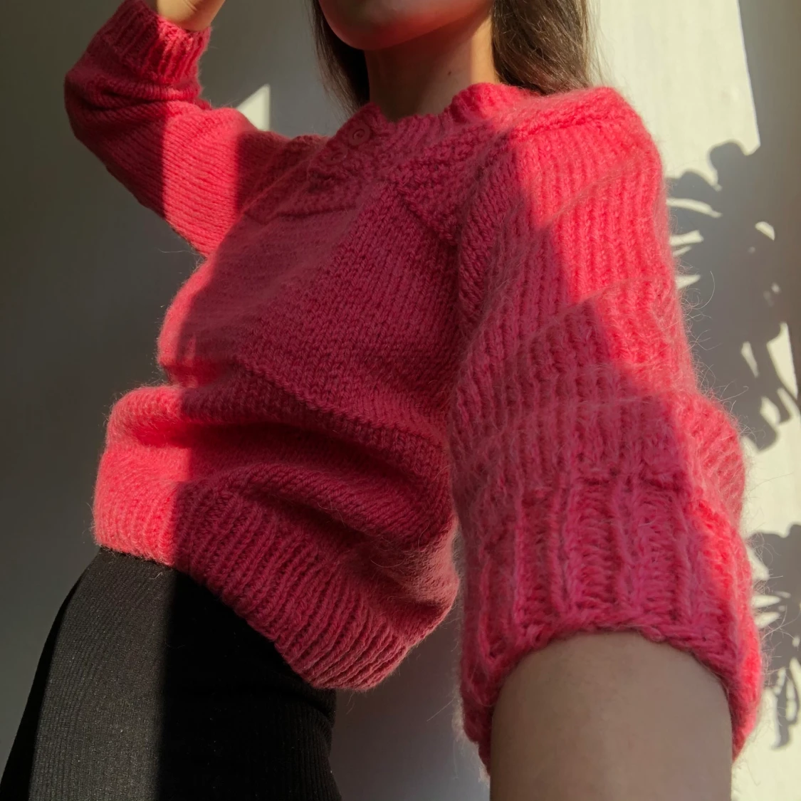 Korallröd croppad knitt  - 91