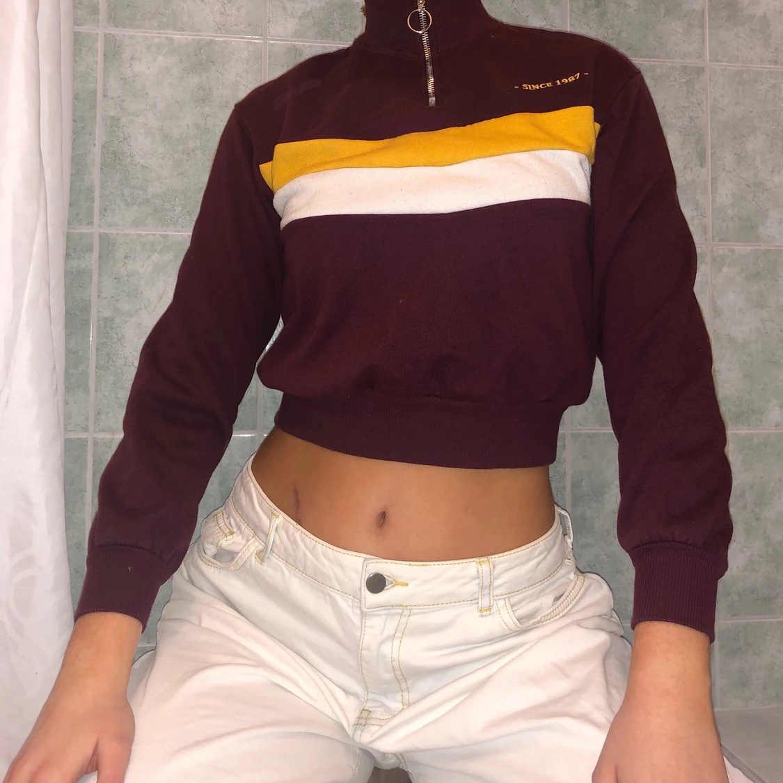1/4 zip cropped sweatshirt